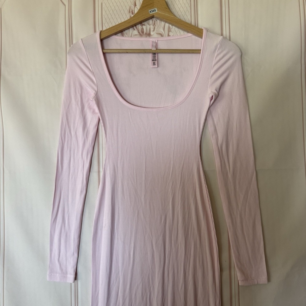 SKIMS Soft Lounge Long Sleeve Dress Cherry Blossom Size XS Petite NWOT $90